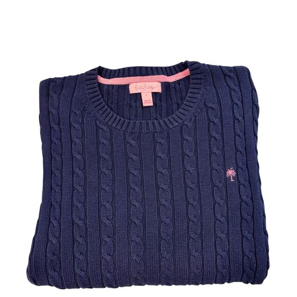 Lilly Pulitzer Navy Blue Cable Knit Cotton Sweater, Women's Size Large - Picture 2 of 6